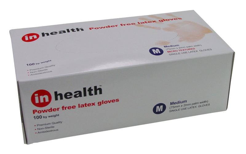 In Health Latex Gloves Powder Free Medium Size 100s
