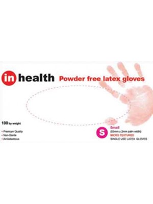 In Health Latex Gloves Powder Free Small Size 100s