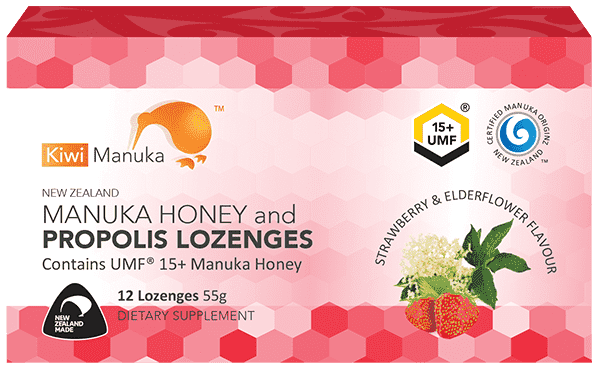 Kiwi Manuka Honey 12 Lozenges - Strawberry & Elderflower