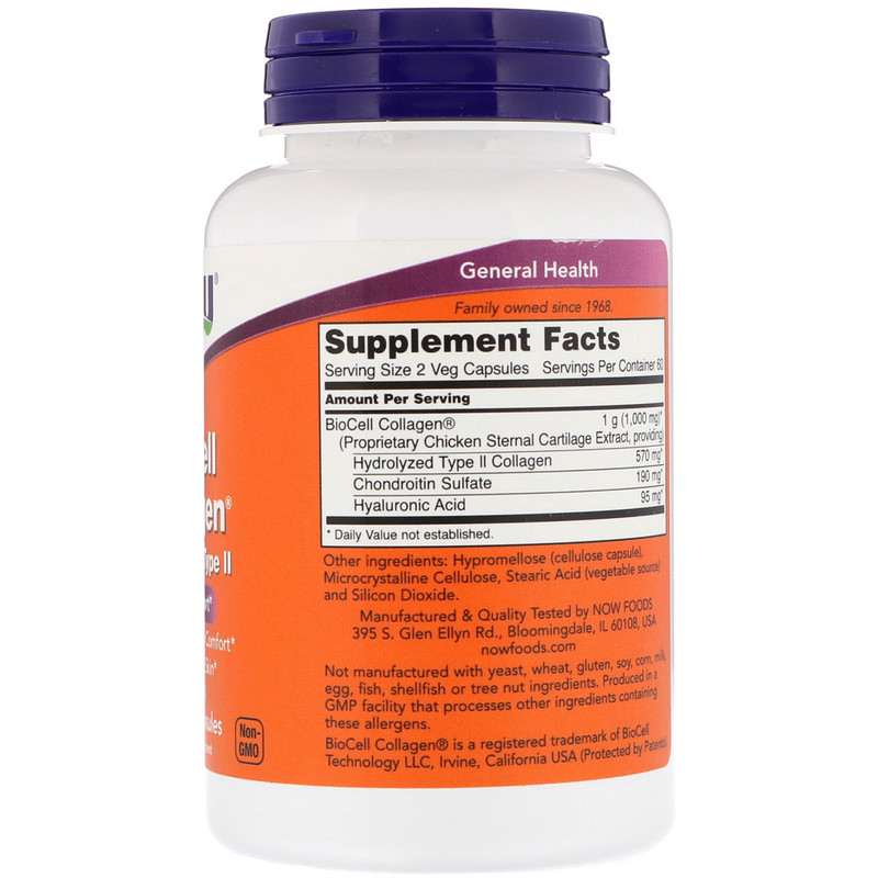 Now Foods BioCell Collagen Hydrolyzed Type 2 120 Capsules - Image 2
