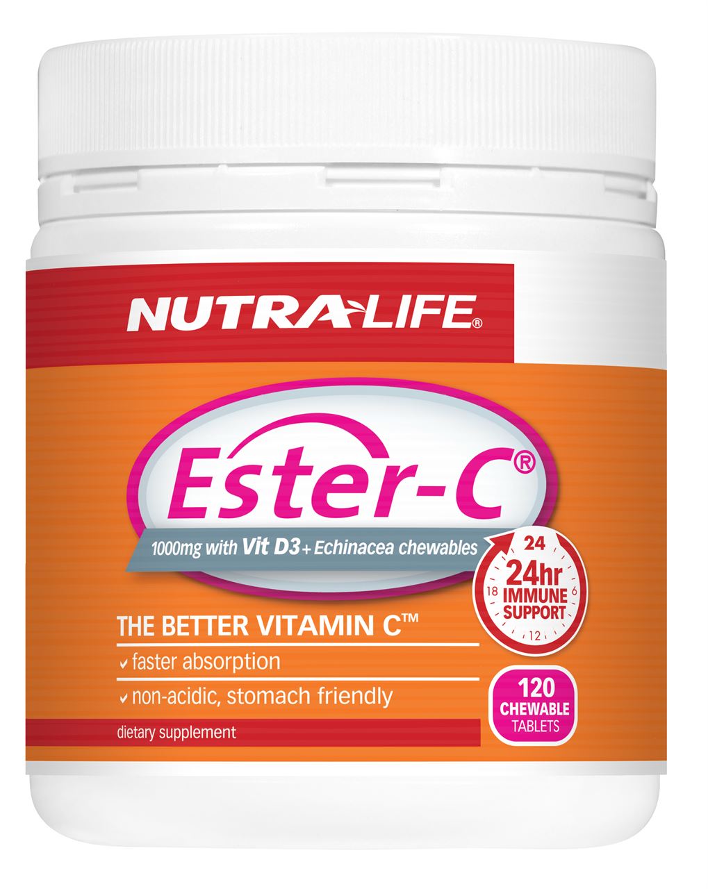 Nutralife Ester C 1000mg with Vitamin D3 + Echinacea Chewables 120 Tablets