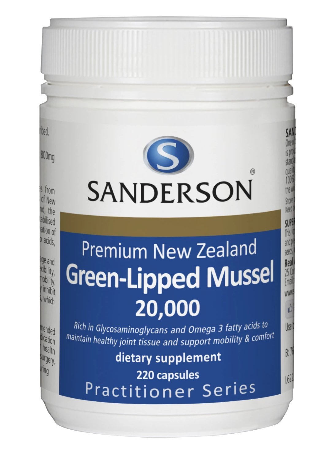 Sanderson Premium New Zealand Green-Lipped Mussel 20,000mg 220 Capsules
