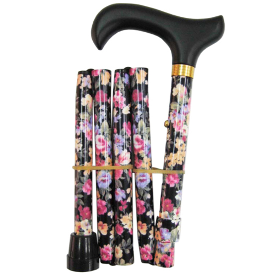 Surgical Basics Folding Walking Stick Spring Floral