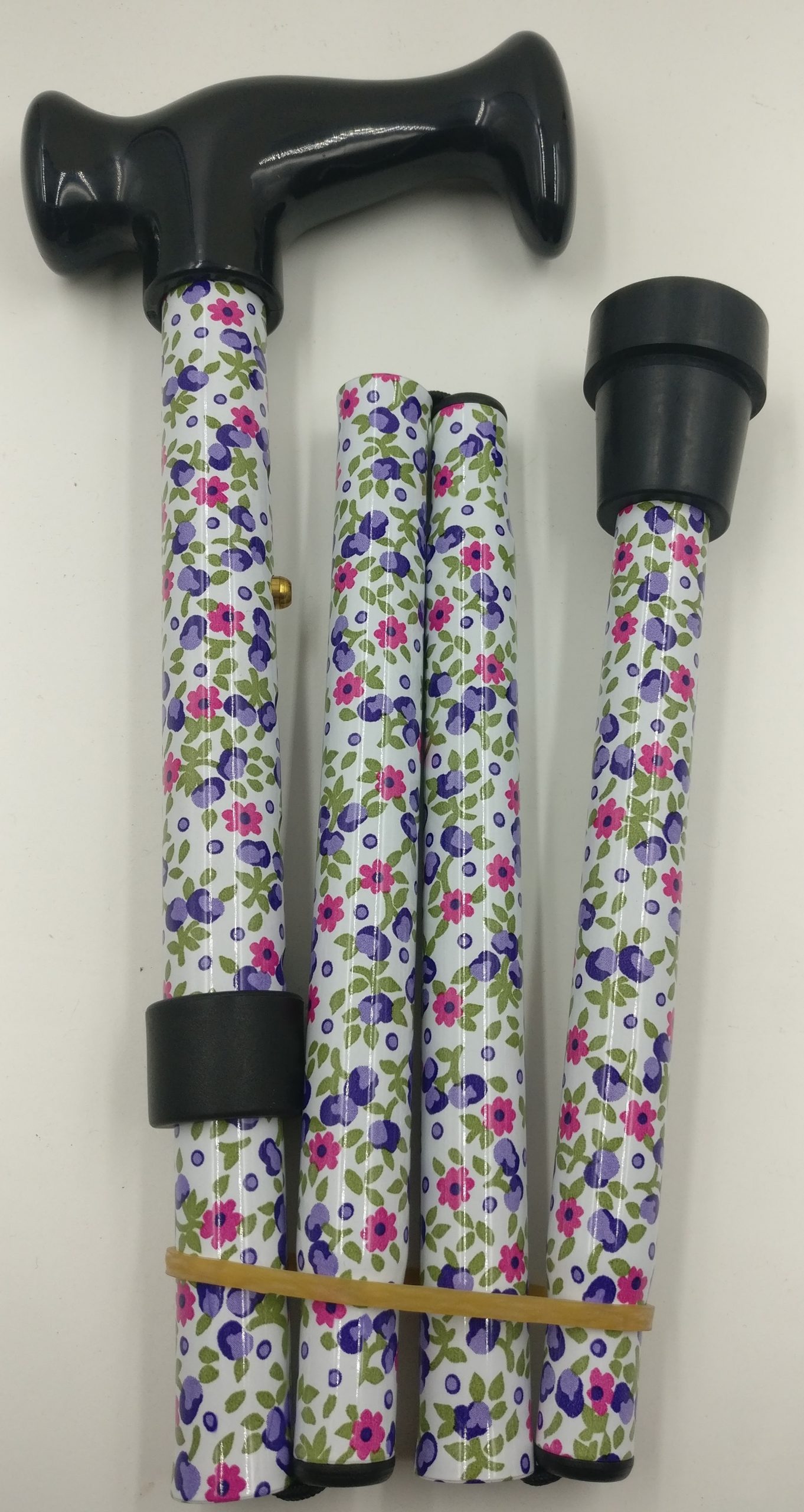 Surgical Basics Folding Walking Stick White Floral