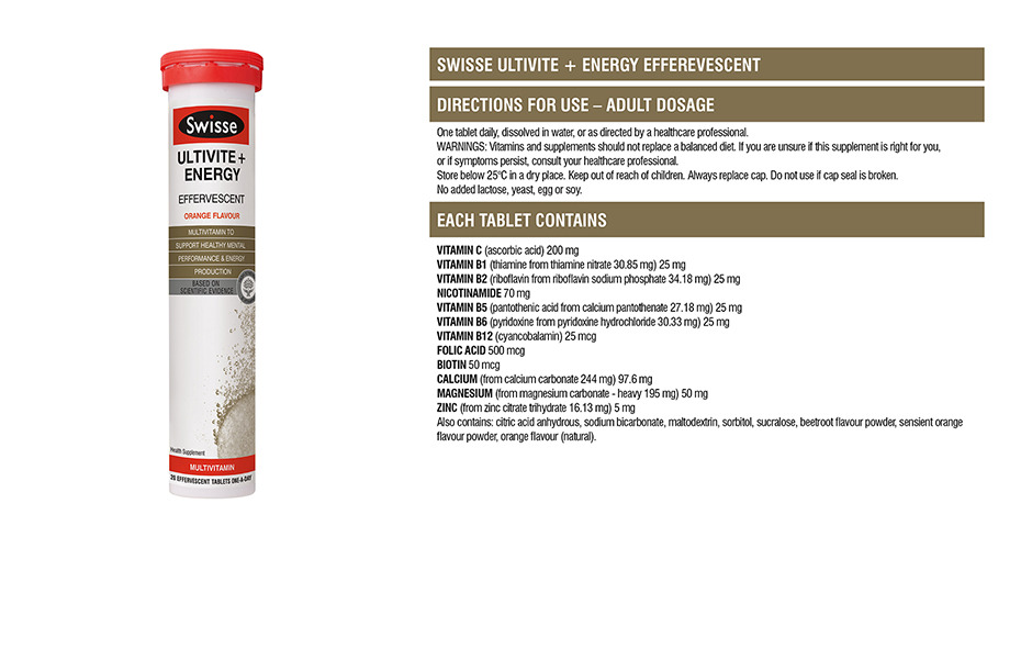 Swisse Ultivite + Energy Effervescent 40 Tablets